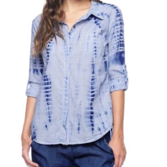 Splendid Women's Blouse Shirt Size Small Blue Tie -Dye Long Sleevee Cotton - Picture 1 of 8